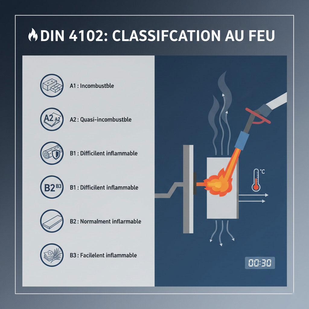 La norme DIN 4102 révèle ses classes de A1 à B3 pour garantir la sécurité incendie
